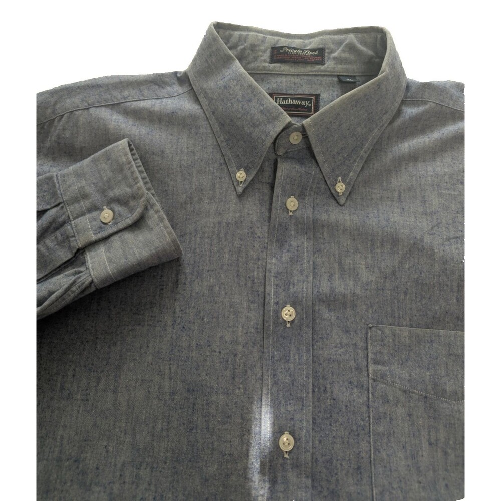 Vtg Hathaway Private Stock Long Sleeve Button Down Cotton Blue Flaw Deadstock
